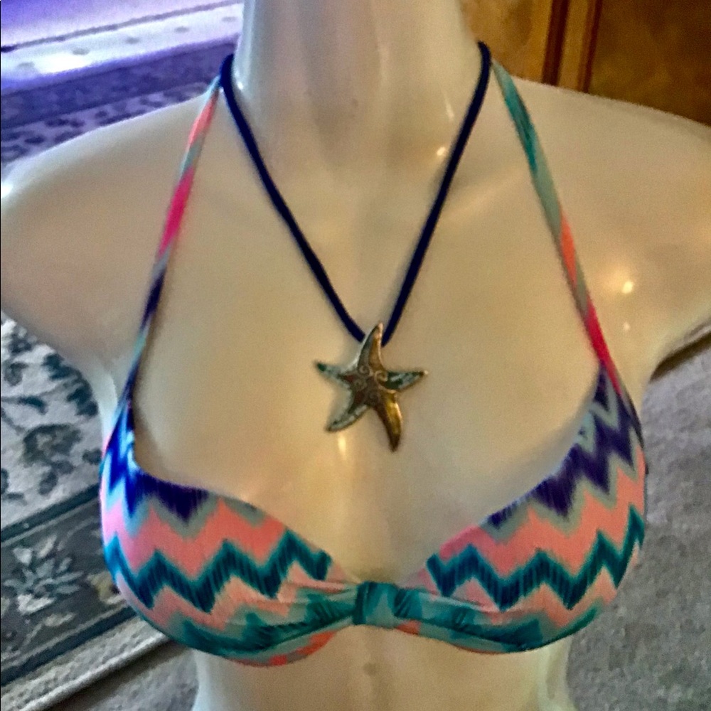 PINK Victoria Secret bikini top multicolor S/P 💕 zigzags pink turquoise …